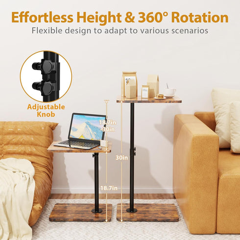 360Swivel TV Tray Table, Adjustable C Shaped End Table for Couch, Couch Side Table C Table That Slide Under Couch Desk