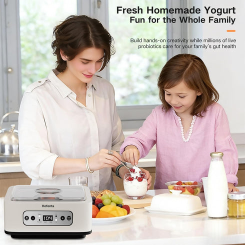 Hofenta 1.7 9 Quart Yogurt Maker with Stainless Steel Bowl, Glass Jars, Digital Timer, Temperature Control, BPA-Free