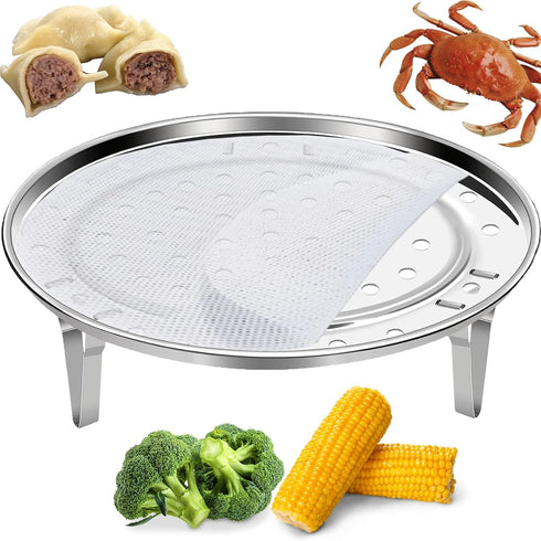 Round Steamer Rack with Silicone Liners, Stainless Steel Food Steamer Basket for Instant Pot Cooking