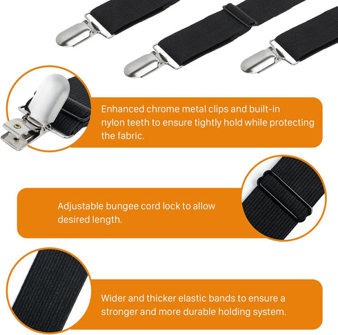 Korlon 4 Pack Bed Sheet Clips, Adjustable Heavy Duty Fitted Sheet Straps for Bed Mattress Cover Sofa Cushion