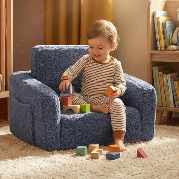 SUFUS Toddler Baby Chair Couch Sofa Kids Foldable 2-in-1 Sherpa Fold Out Couch