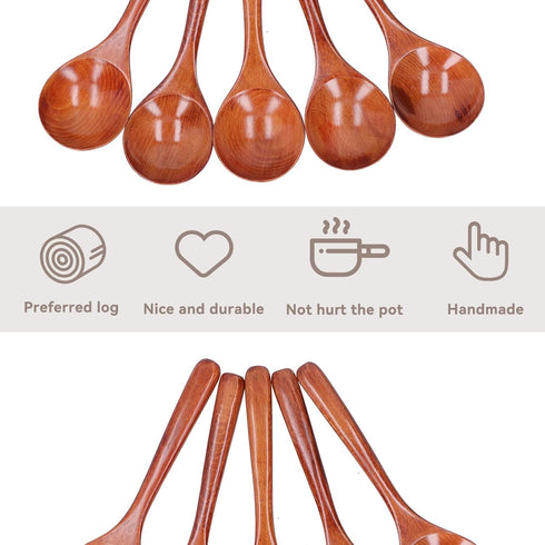 5Pcs Soup Spoons, Wooden Spoons for Eating Asian Soup, Japanese Style Ramen Noodle Soup Spoons, Brown