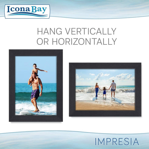 Icona Bay 5x7 Picture Frame Set - Black, 10 Pack, Simple Modern Design with Table Top Kickstand & Wall Hanging Hooks