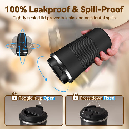 Baodaadan 12OZ Travel Coffee Mug Insulated Coffee Cup with Spill Leak Proof Lid, Portable Stainless Steel Tumbler