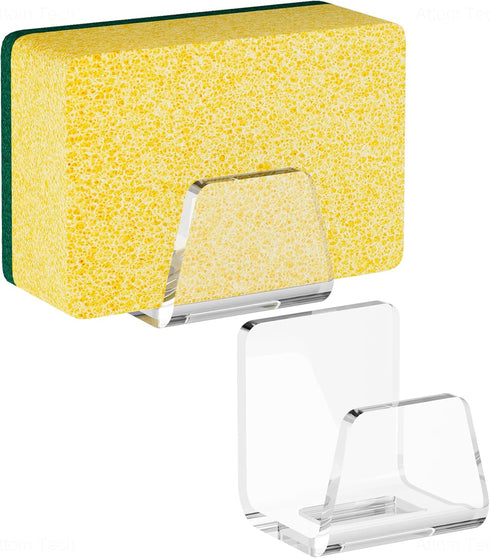 NiHome Clear Acrylic Kitchen Sink Sponge Holders, 2PCS No-Drill Design for Efficient Drainage