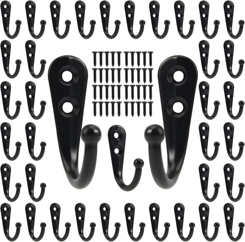 Wall Hooks for Hanging, 40 Pack Black Small Coat Hooks with 80 Screws, Heavy Duty Single Prong Hooks for Keys
