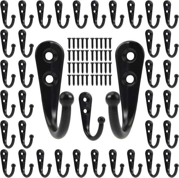 Wall Hooks for Hanging, 40 Pack Black Small Coat Hooks with 80 Screws, Heavy Duty Single Prong Hooks for Keys