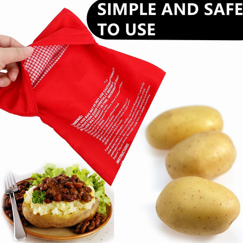 Microwave Potato Bags, 3 Pack Reusable Cooker Bag for Baked Pouch Potato, Red