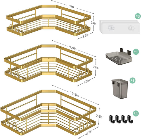 3Pack Corner Shower Caddy Bathroom Organizer: Adhesive Shower Rack Bathtub Shelves - No Drilling Shower Shelf