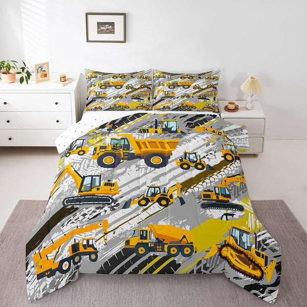Boys Construction Comforter Set Truck Bedroom Decor for Kids Girls Under Construction
