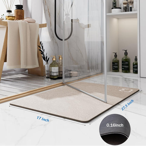 Diatomaceous Earth Bath mat Super Absorbent Bath Mat Non Slip Fast Drying Shower Rugs Stone Bath Mat for Bathroom Thin Bathroom Floor Mats Fit Under Door, Machine Washable, 17" x 27.5", Taupe