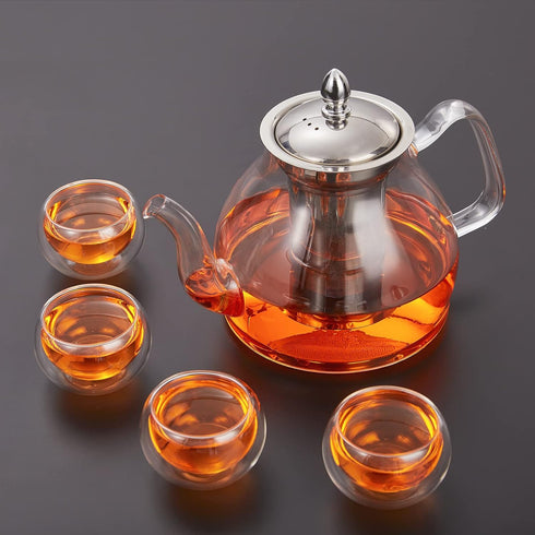 40oz Glass Teapot with Removable Stainless Steel Infuser for Blooming Tea & Loose Leaf Tea, Gift Box