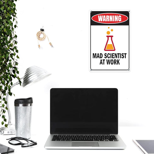 Mad Scientist Home Wall Decor - Aluminum Science Gifts, Laboratory Sign Tin Metal Decor for Chemistry Classroom