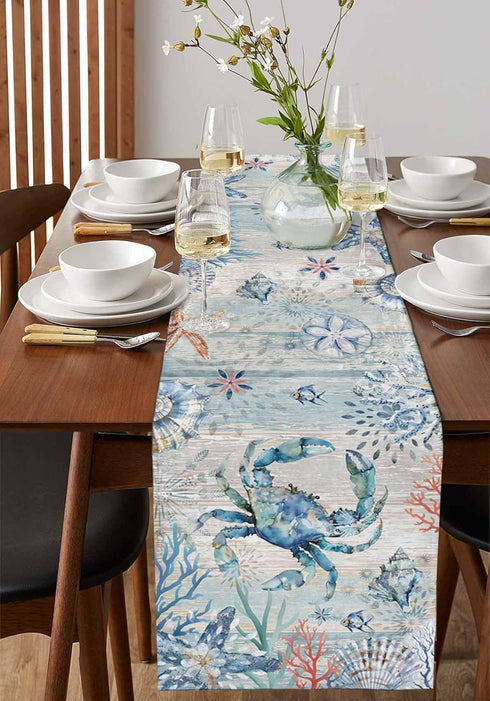 Lsrtoss 48 Inches Summer 13" 48" Coastal Crab Table Runner Long Farmhouse Dress Scarves, Nautical Beach Starfish Coral