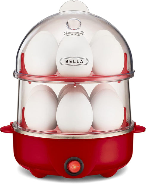 bella Rapid Electric Egg Cooker - 14 Egg Capacity Omelet Maker with Auto Shut Off, Red
