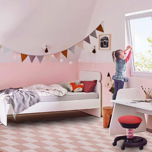 64ft Btargot Light Pink Checkered Area Rug for Living Room, Princess Prince Castle Modern Abstract Checkerboard Throw