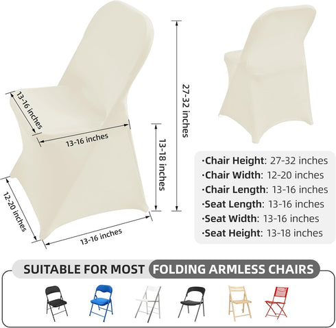 6 Packs Ivory Spandex Stretch Folding Chair Covers for Wedding Party,Universal Fitted Washable Dining Seat Slipcovers