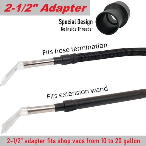 Universal Extractor Attachment for Carpet Cleaning & Auto Detailing, Clear with 3 Adapters for Shop Vacs 2-1/2",