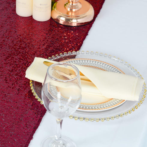 12x72-Inch Pack 5 (30x180cm) -0226S ShinyBeauty Sequin Table Runner Burgundy of Party Supplies Wine Wedding Table