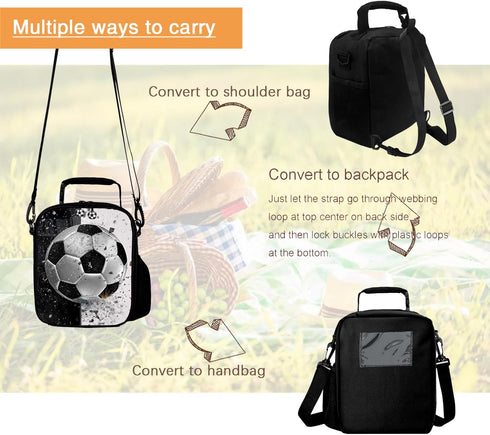 Lunch Tote, 2019 Upgrade Insulated Football Lunch Bag - Waterproof Reusable Portable Meal Bag Ice Pack for Kids