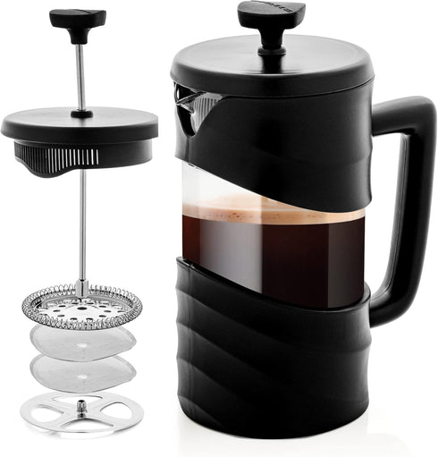 Ovente French Press Coffee Maker, 20 Ounce, Borosilicate Glass with 4 Filter Stainless-Steel System, BPA-Free