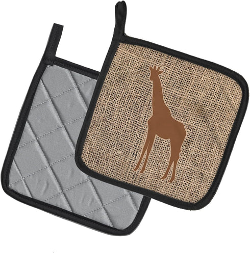 Caroline's Treasures BB1001-BL-BN-PTHD Giraffe Burlap and Brown Pair of Heat Resistant Pot Holders, 7 1/2 x 7 1/2