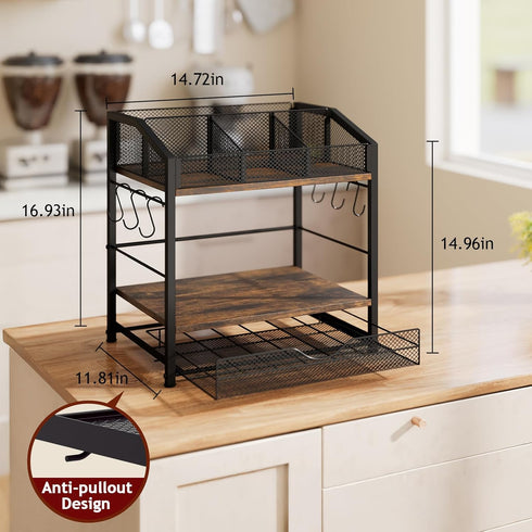 Countertop 42 Homsorout Coffee Bar Organizer - Coffee Station, K Cup holder Storage Basket with Drawer and Hooks