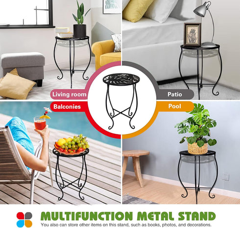 Aonagi 15" 8" 2pcs) Tall Metal Plant Stand, Wide Round Plant Stand for Flower Pot Rustproof Iron Plant Holder