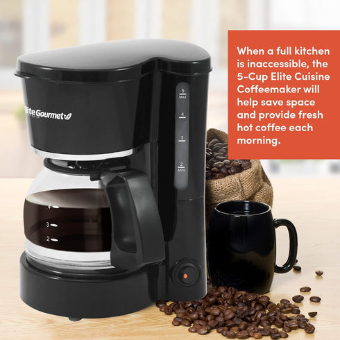 Elite Gourmet EHC-5055# Automatic Brew & Drip Coffee Maker, Black, with Reusable Filter & Water Level Indicator