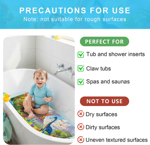 Elisstaence 40"x16" Upgrade Cartoon Baby Bath Mat Non Slip - Extra Long Bathtub Mat for Baby Eco Friendly Durable Bath