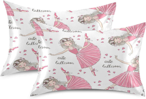 AUUXVA Girl Satin Pillowcase - Queen Size Ballet Ballerina Pillow Sham with Envelope Closure for Kids