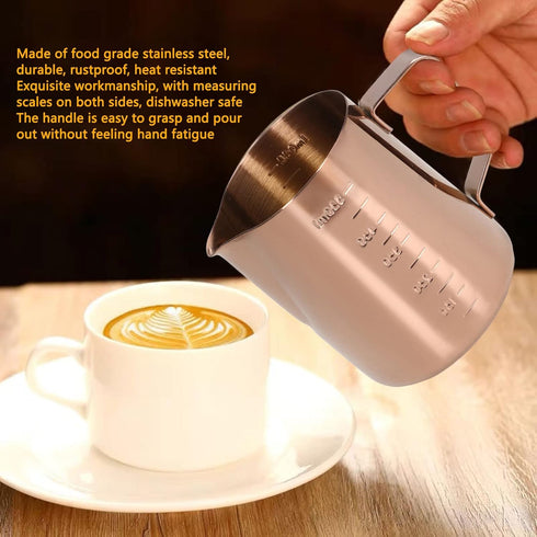 Rose Gold Stainless Steel Milk Frothing Cup, 550ML Pitcher for Coffee Steaming and Latte Art