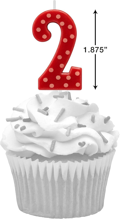 Papyrus Number 2 Birthday Candle, Red Polka Dots, 1-Count