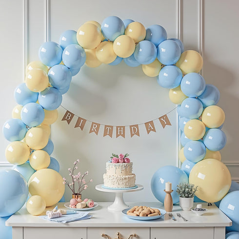 Pastel Balloon Garland Arch Kit with 100 pcs Blue and Yellow Balloons, DIY Decorations for Baby Shower, Wedding,
