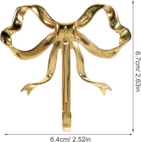 2Pcs (2.76X2.36X0.79in 7.01X5.99X2.00cm) LOGOFUN Bow Hooks Gold Bow Hooks for Wall Brass Bowknot Wall Hook for Towel