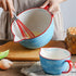 Blue Fish Pattern Kitchen Ceramic Mixing Bowl, 0.5 Quart, with Pouring Spout and Handle