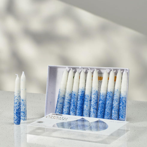 Rite Lite Blue & White Shabbat Candles – Premium 12 Pack Traditional Dinner Table Candles with Gift Box