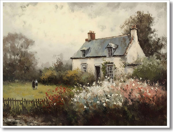 Huabsad Vintage Landscape Flower Portrait Oil Painting Canvas Wall Art Rustic Farmhouse Bedroom Decor (16x22in Unframed)