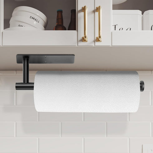 Under Cabinet Paper Towel Holder, Stainless Steel Wall Mount for Kitchen or Bathroom, Adhesive or Drill Mount (2 Pack)