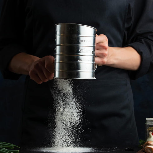 Flour Sifter, 3 Cup Stainless Steel Rotary Hand Crank for Baking Fine Mesh, Quick Sifting Tool