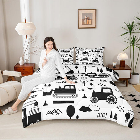 Set Set Set Set 1 Feelyou Construction Bedding Twin Size Equipment Trucks Comforter for Kids Boys Girls Decor Cartoon