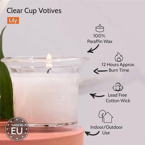 HYOOLA Clear Cup Scented Votive Candles - Lily, 12 Hour Burn Time, 4 Pack