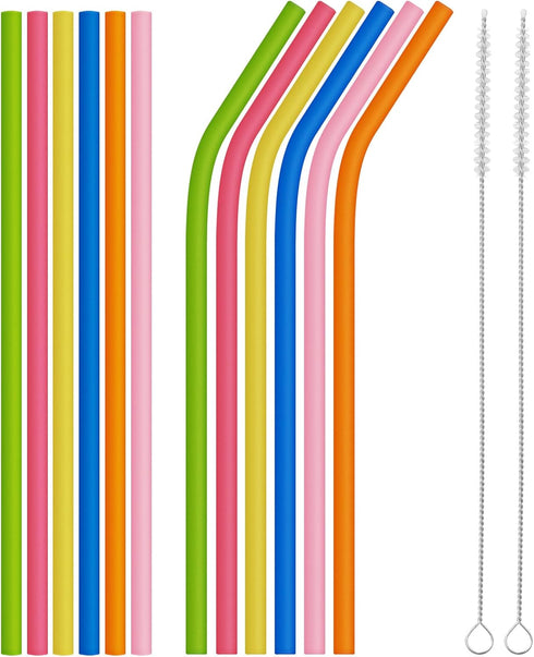Coson Home Reusable Silicone Drinking Straws, 8.5 Inches with 2 Cleaning Brushes for 6-12 oz Tumblers, Pack of 12