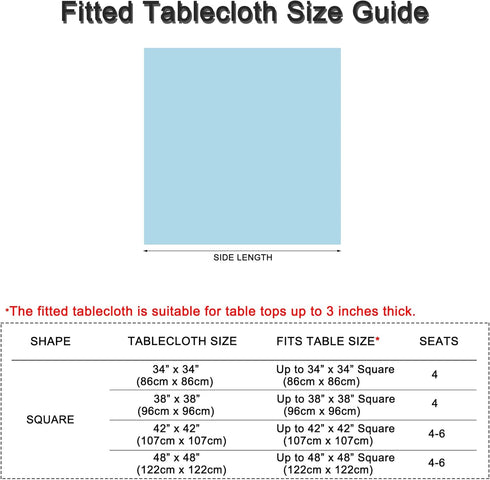 34x34 inch Baby Blue Fitted Tablecloth with Elastic for Square Folding Tables Washable Stretchy Spandex Card Table