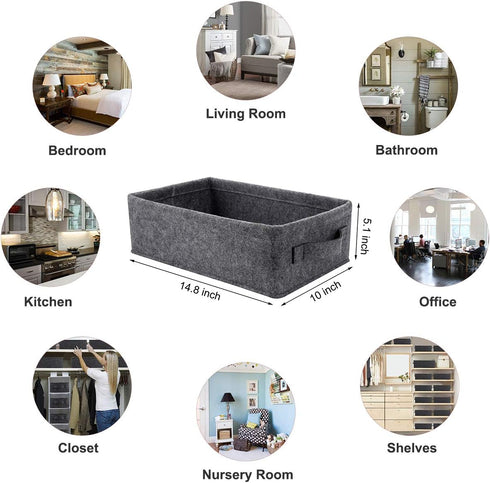 Small Shallow Storage Baskets, Felt Storage Basket Bin for Towels, Dog/Cat Toys, Office Supplies, Light Gray