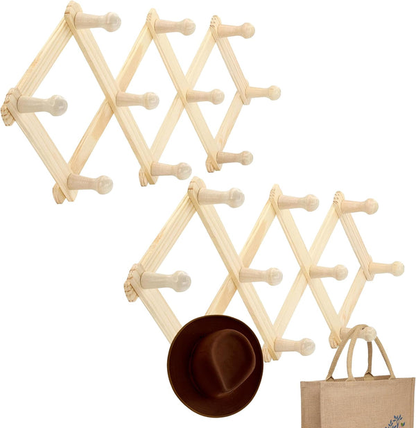 RAM-PRO Accordion Style Wood Expandable Rack, Set of 2, Hat, Cap, Belt, Umbrella, Coffee Mug Wall Pegs