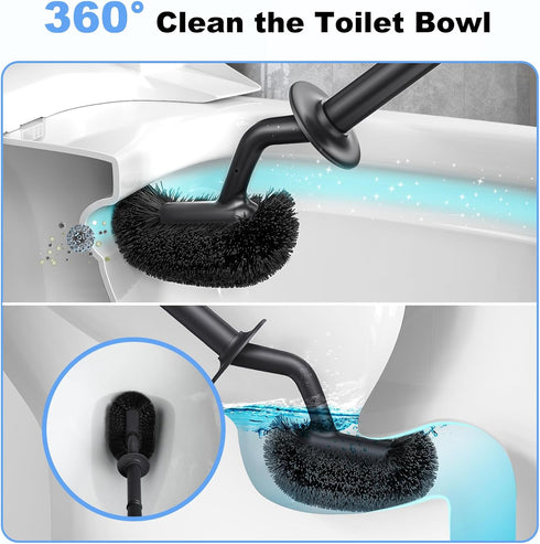 Set: HAMITOR Toilet Bowl Brush Holder Curved Design with Holder for Deep Cleaning Under Rim - Compact Hidden Scrubber