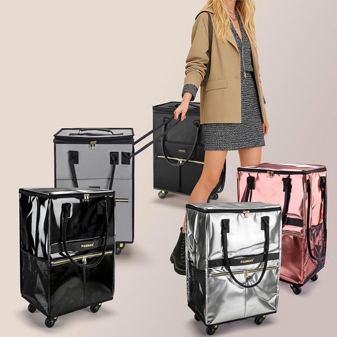 Small_41L) Reusable Grocery Bag on Wheels, Foldable Rolling Duffle Bag, Carry on Luggage Bag with Handle and Zipper