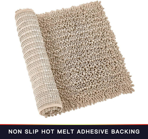 Walensee Non Slip Bathroom Rug (32x20 Inch Beige), Water Absorbent Super Soft Shaggy Chenille Mat