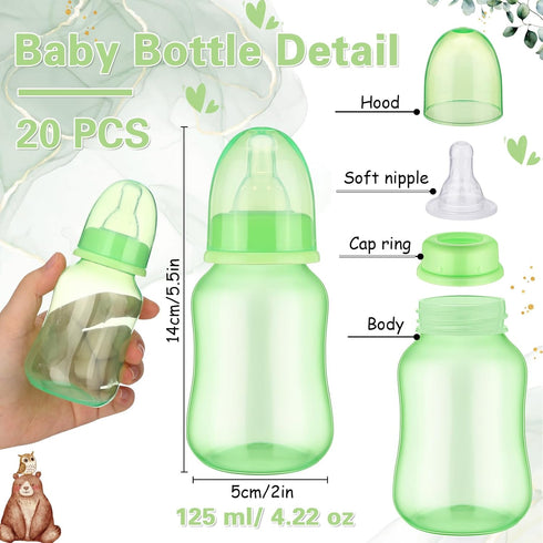 TrelaCo Bottle Chug Baby Shower Game Sign, 20 Pcs Baby Bottles Shower Favor, Plastic Greenery Flowers Bear Elephant